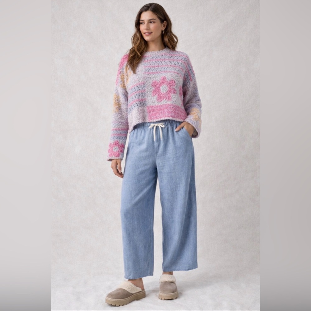 Moon & Madison Floral Patchwork Cropped Sweater ~ Boho Cottagecore Knit ~ Size S - Picture 6 of 14